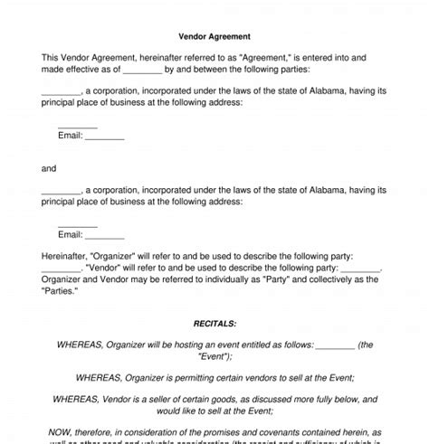 Vendor Agreement - Sample, Template - Word & PDF
