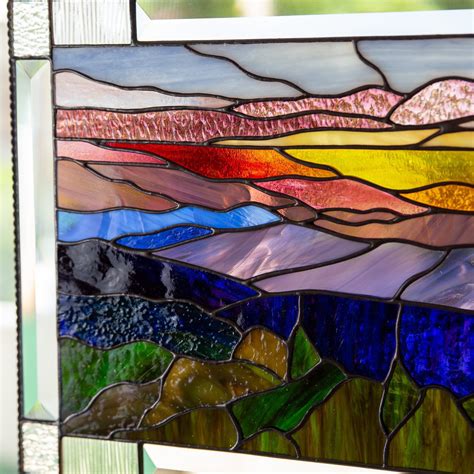 Stained glass Blue Ridge Mountains window panel