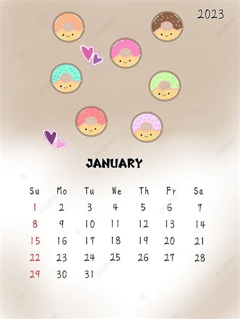 Donuts January Calendar 2023 Template Download on Pngtree