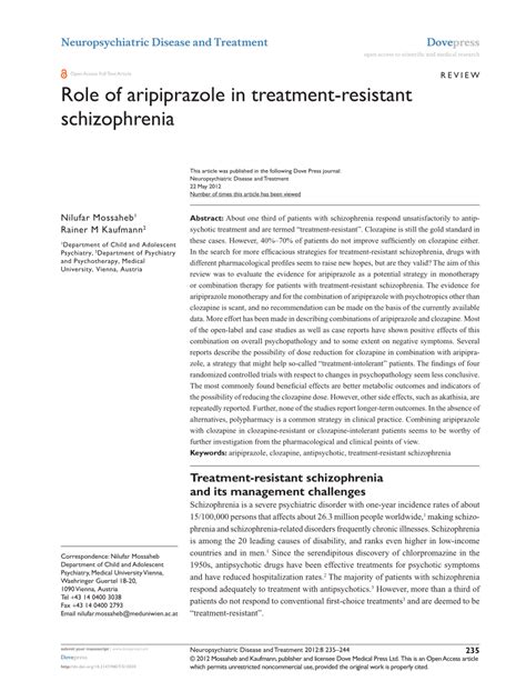 (PDF) Role of Aripiprazole in treatment-resistant schizophrenia