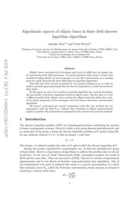 Algorithmic aspects of elliptic bases in finite field discrete logarithm algorithms | DeepAI