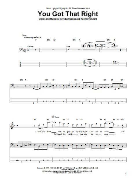 You Got That Right by Lynyrd Skynyrd - Bass Tab - Guitar Instructor