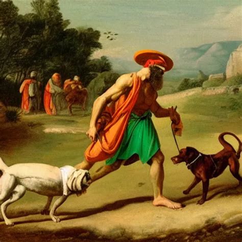 Diogenes wearing a bright green cap hat, near his | Stable Diffusion ...