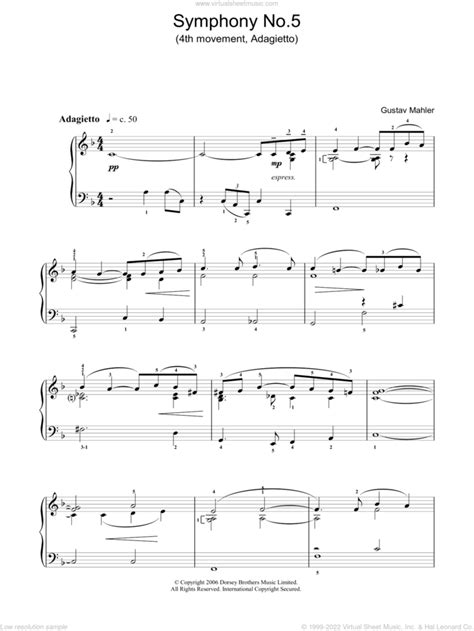 Mahler - Adagietto (from Symphony No. 5, 4th Movement) sheet music for piano solo