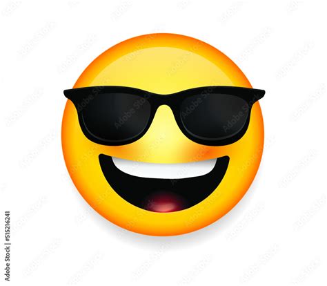 High quality emoticon with sunglasses. Emoji vector. Cool smiling Face ...