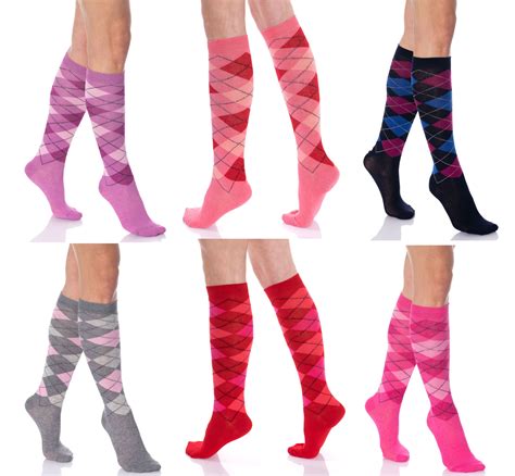 Argyle Knee High Socks for Women Colorful 6 PAIRS Over the Calf Socks - Walmart.com