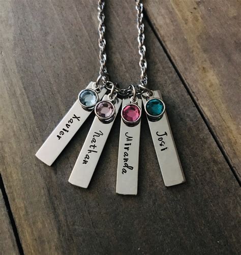 name Necklace, 1 2 3 4 5 6 Name vertical bar with birthstone, Child's name daughter son ...