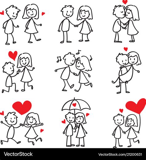 Couple in love stick figure doodle Royalty Free Vector Image