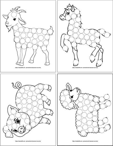 Free Printable Farm Animal Dot Marker Coloring Pages for Toddlers & Preschoolers - The Artisan Life