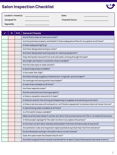 Salon Inspection Checklist | Xenia Templates