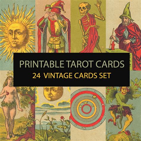 Printable Vintage Tarot Cards. Digital Tarot Art Set of 24. Antique ...