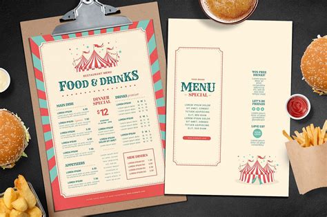 Circus/Carnival Themed Menu Template - PSD, Ai & Vector - BrandPacks