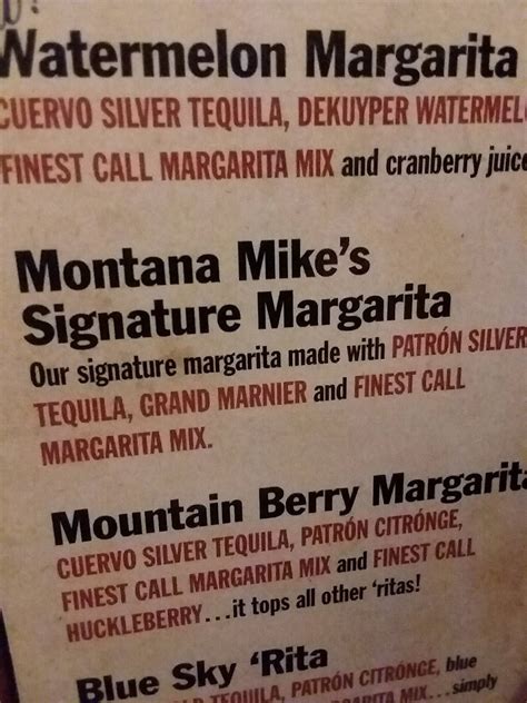 Menu at Montana Mike's steakhouse, New Braunfels