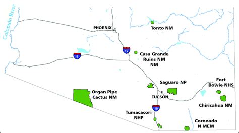 Map of southern Arizona, showing location of national park units in... | Download Scientific Diagram