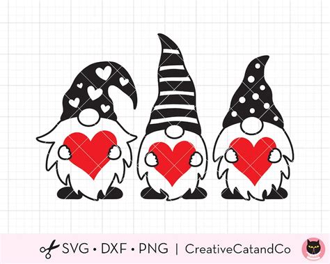 Gnomes Holding Hearts SVG Valentines Day Gnomes Black and | Etsy