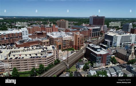 Aerial view of New Brunswick, New Jersey with Robert Wood Johnson Hospital Stock Photo - Alamy