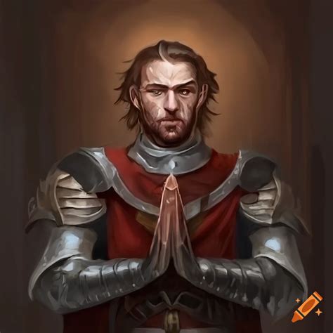 Portrait of a knight character in prayer