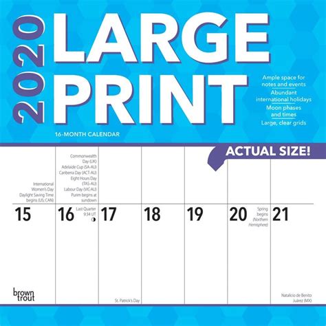 Large Print 2020 12 x 12 Inch Monthly Square Wall Calendar, Easy to See with Large Font ISBN ...