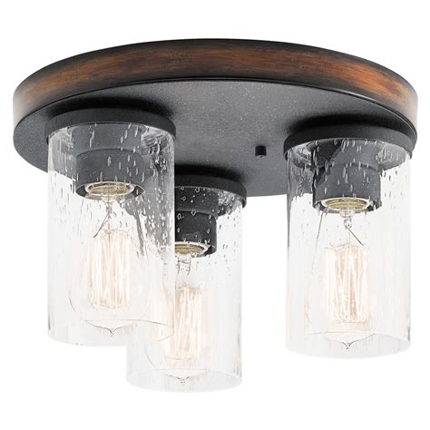 Shop Kichler Lighting Barrington 11.5-in W Distressed Black and Wood Ceiling Flush Mount Light ...