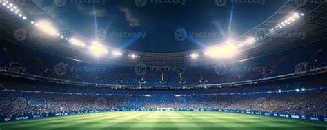 Stadium in lights at night. shiny lights, view from field. generative ...