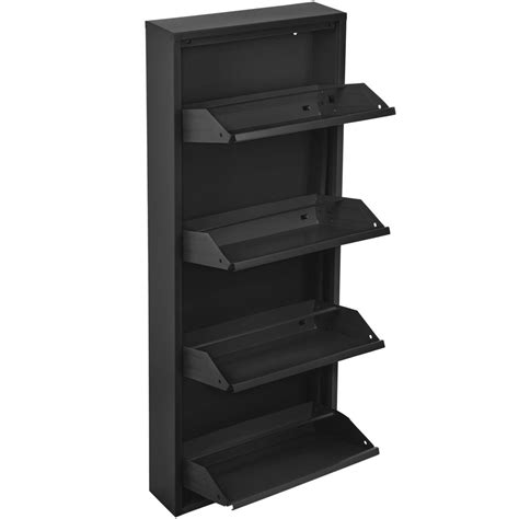 Metal shoe rack with 4 black compartments - Cablematic