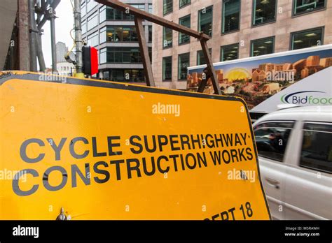 Cycle Superhighway construction works notification Stock Photo - Alamy