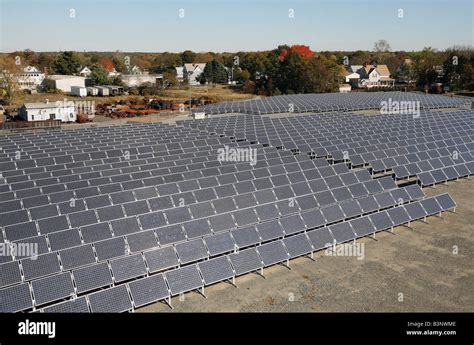 Solar panels at an electricity generating solar array in Brockton ...