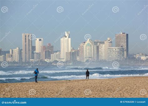 Two Fishermen on Durban Beach with Hotels in Background Editorial Stock ...