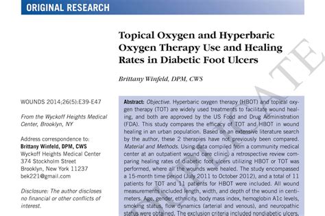 Topical Oxygen and Hyperbaric Oxygen Therapy Use and Healing Rates in ...