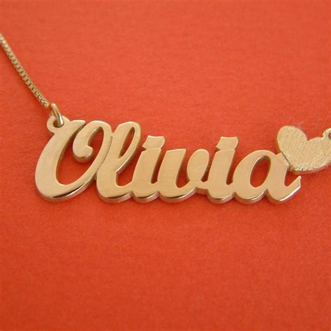 Olivia Name Necklace Gold Nameplate Necklace Heart Charm Necklace 14k ...