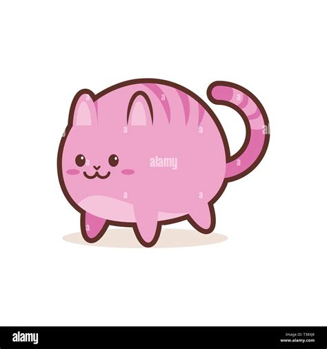 cute pink cat cartoon comic character with smiling face happy emoji ...