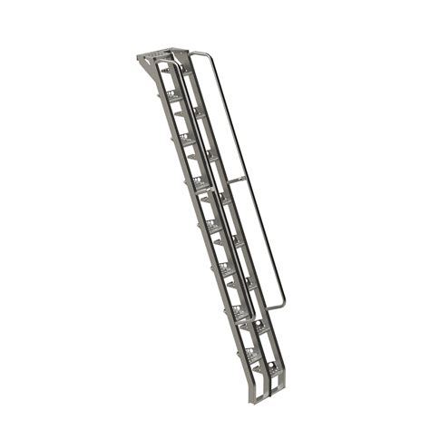 Alternating Tread Stair, 68-degree, 225 Ht, Stainless Steel, Flush Rail ...