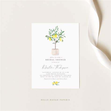 Printable Lemon Bridal Shower Invitation Template Watercolor Lemon Tree ...