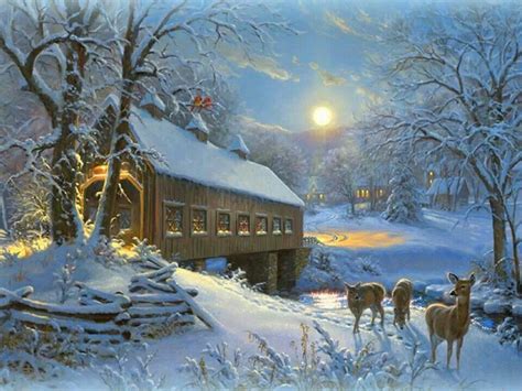 Covered Bridge | Winter scenes, Winter painting, Covered bridges