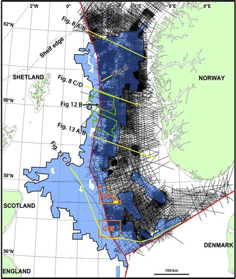 Map of the North Sea showing the coverage of 3D (blue shading) and 2D... | Download Scientific ...