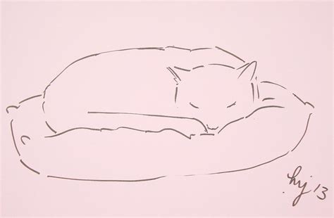 Cat Sleeping Line Drawing Drawing by Mike Jory