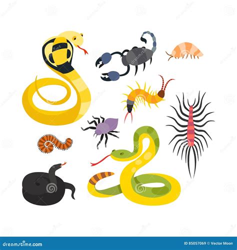 Vector Flat Snakes and Other Danger Animals. Stock Vector ...