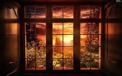 woods, landscape, Great Sunsets, Mountains, Window - Beautiful views ...