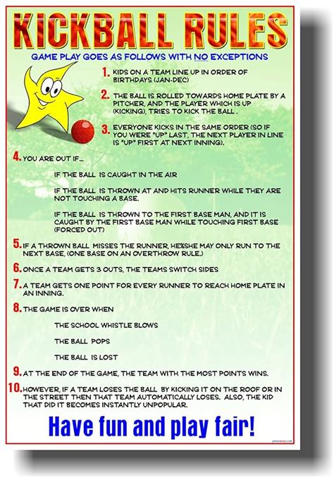 Amazon.com : Kickball Rules School Poster : Prints : Everything Else