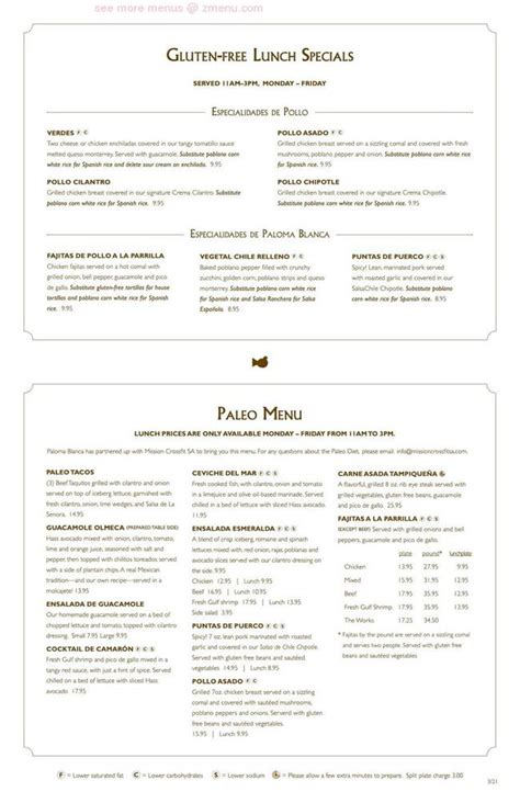 Online Menu of Paloma Blanca Mexican Cuisine Restaurant, San Antonio, Texas, 78209 - Zmenu