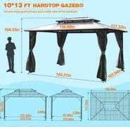 VEIKOUS 13 ft. x 10 ft. Polycarbonate Double Top Gazebo with Gray Curtains and Netting ...