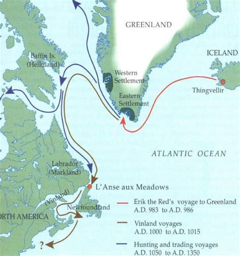 viking settlements in north america | Leif Erikson Route Map | Vikings, Norsemen, Normans ...