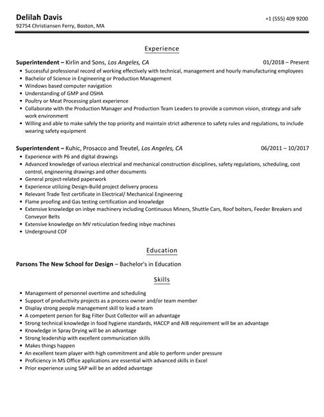 Superintendent Resume Samples | Velvet Jobs