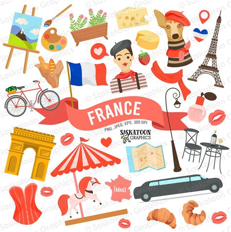 France Travel Clip Art French Flag World Culture European Continent Country Map Instant Digital ...