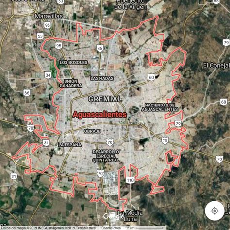 Mapa de Aguascalientes: satelital y con nombres - México Desconocido