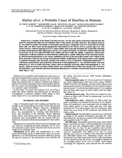 (PDF) Hafnia alvei, a probable cause of diarrhea in humans