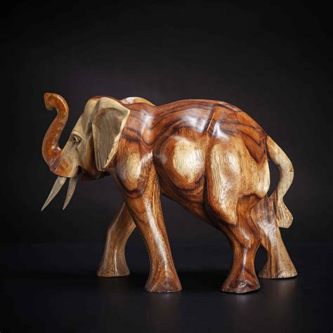 Standing Wooden Elephant Sculpture - Decora Loft