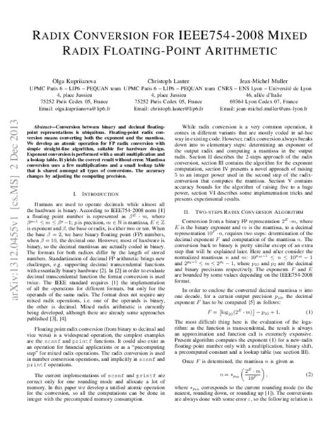 (PDF) Radix conversion for IEEE754-2008 mixed radix floating-point ...