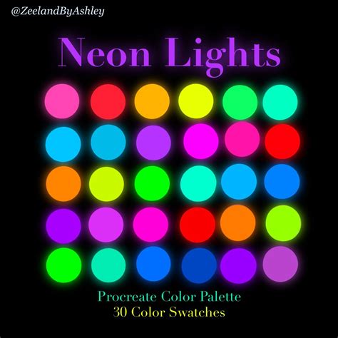 Neon Procreate Color Palette 30 Swatches Instant Download | Etsy | Color palette bright, Color ...
