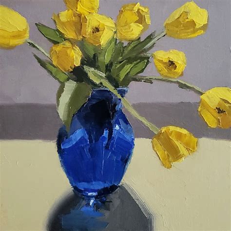 Yellow Vase, Yellow Tulips, Oil Painting For Sale, Still Life Oil Painting, Flower Vases ...